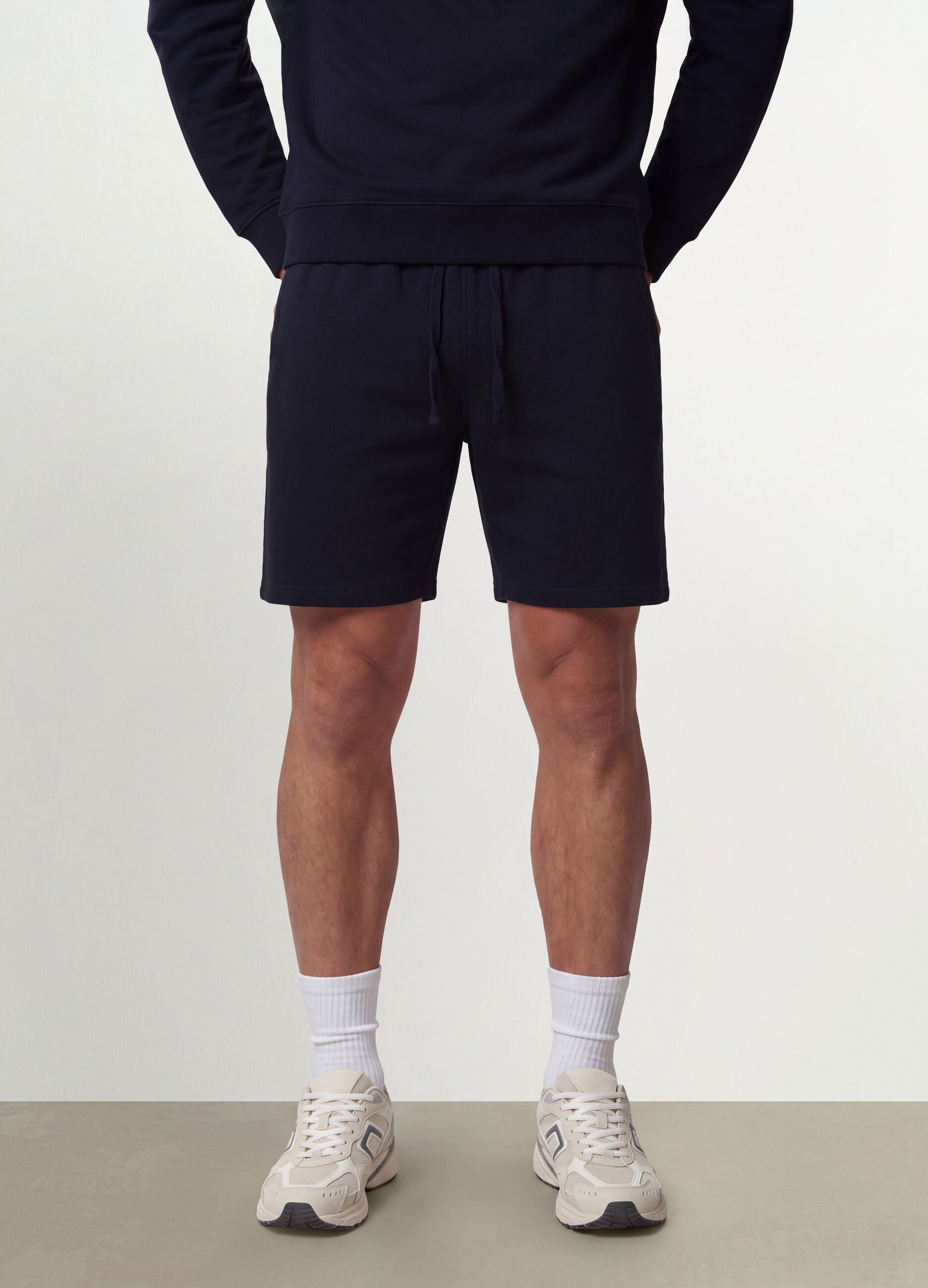 Blue cotton-blend shorts with elasticated waist, regular fit