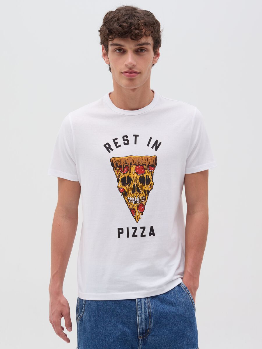 T-shirt in cotone con stampa pizza_0