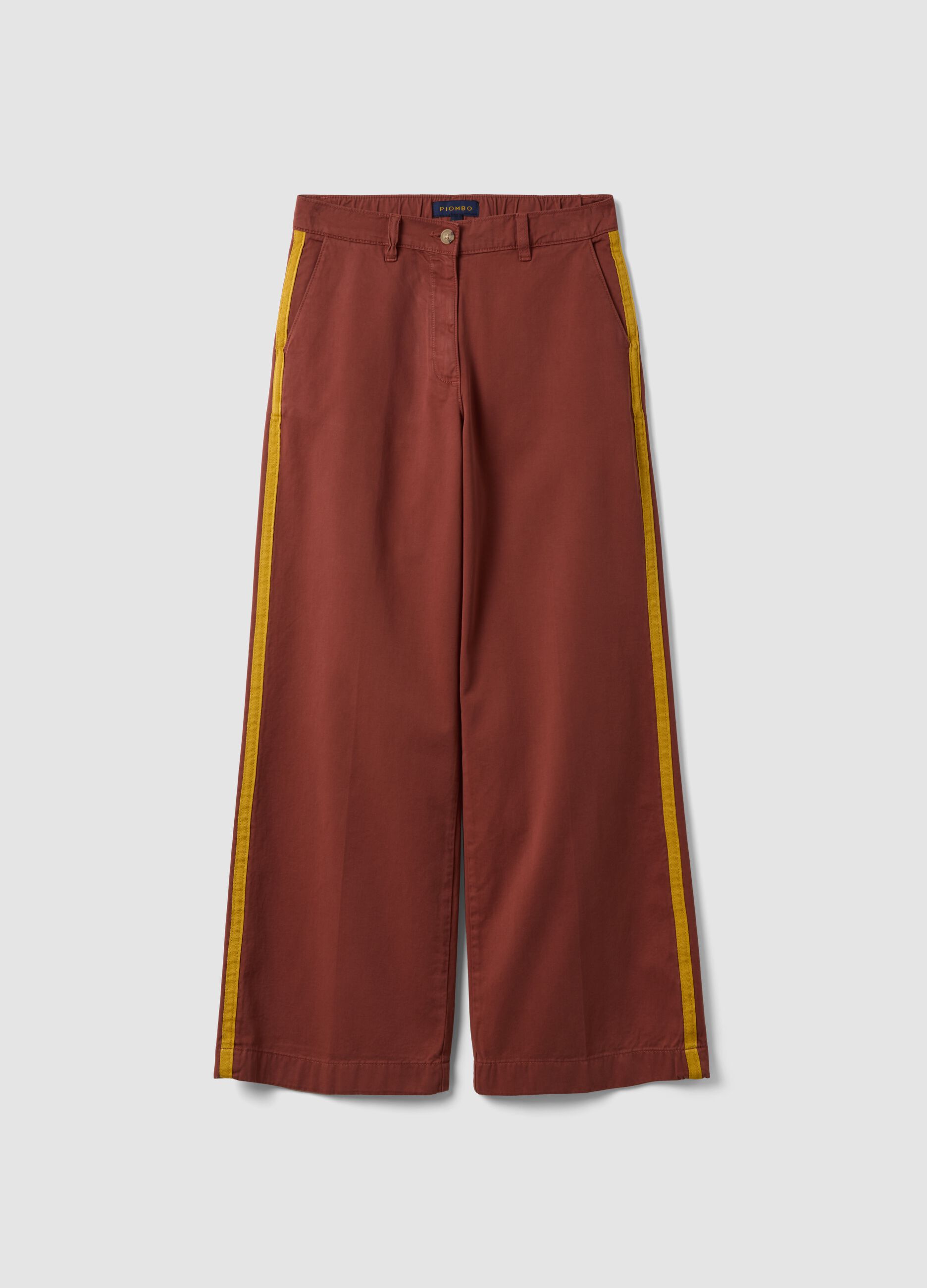 Red wide-leg cotton chino trousers with contrast side stripes