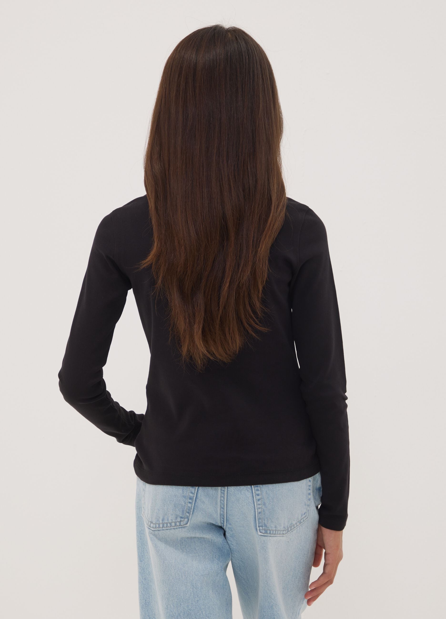 Black pure organic cotton top with high neck