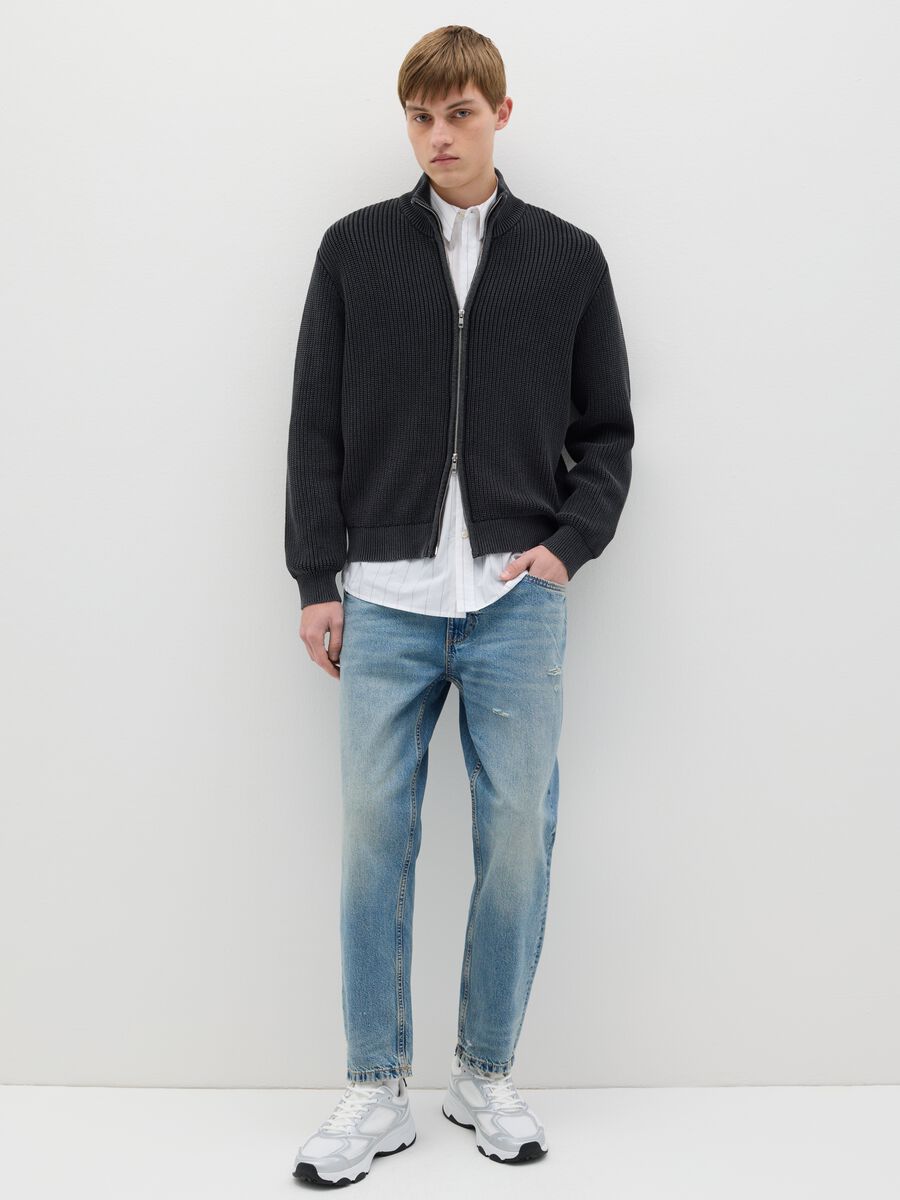 Full-zip cardigan in ribbed cotton_1