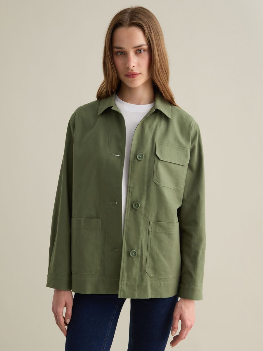 Piombo Cotton and Linen Green Regular Fit Jacket_0