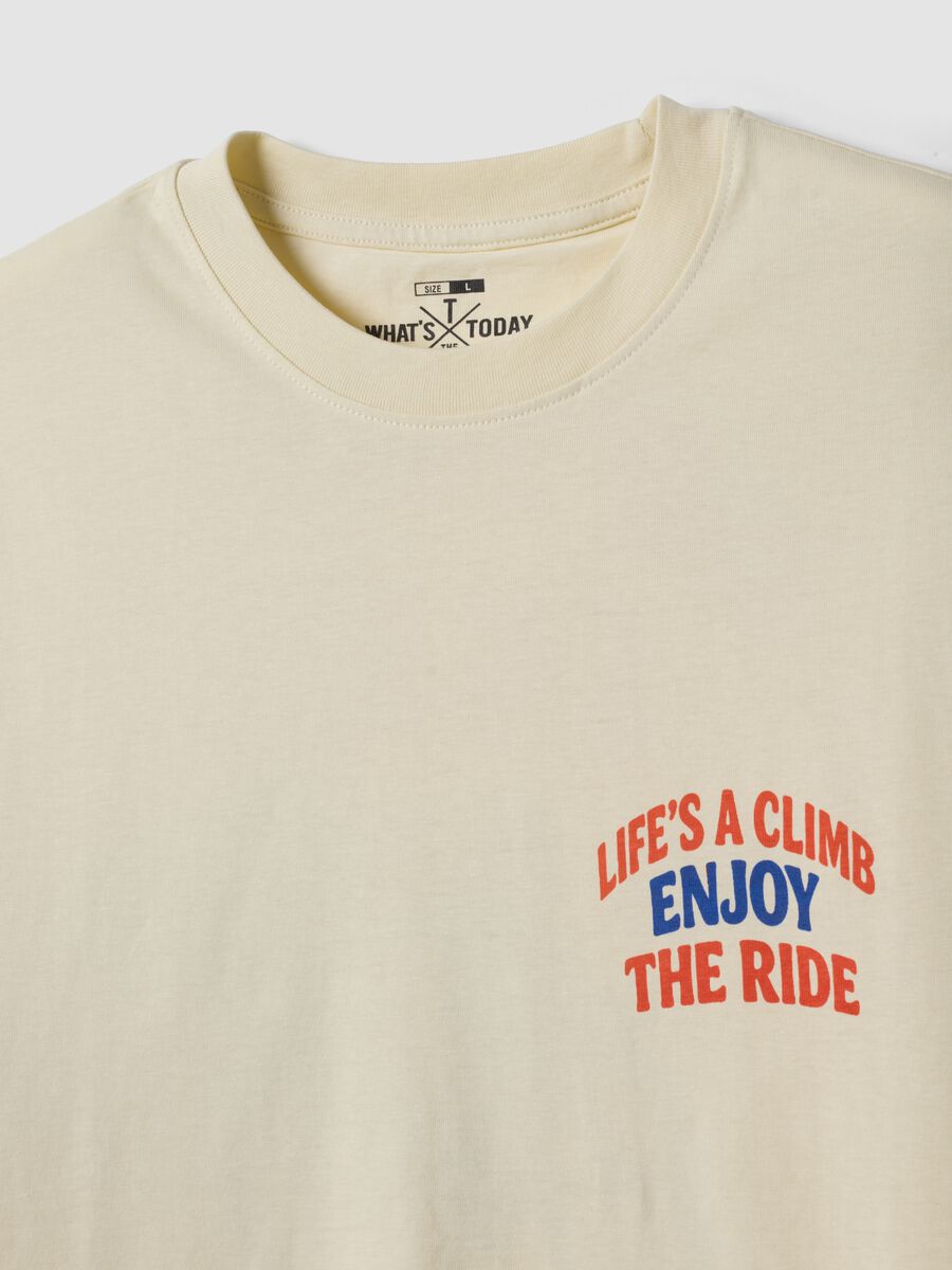 Beige pure cotton jersey T-shirt with slogan, regular fit_5