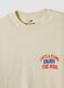 Beige pure cotton jersey T-shirt with slogan, regular fit_5