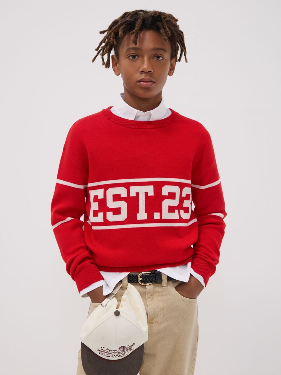 Red jacquard cotton-blend crew-neck jumper_0
