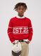 Maglione rosso in misto cotone jacquard girocollo_0