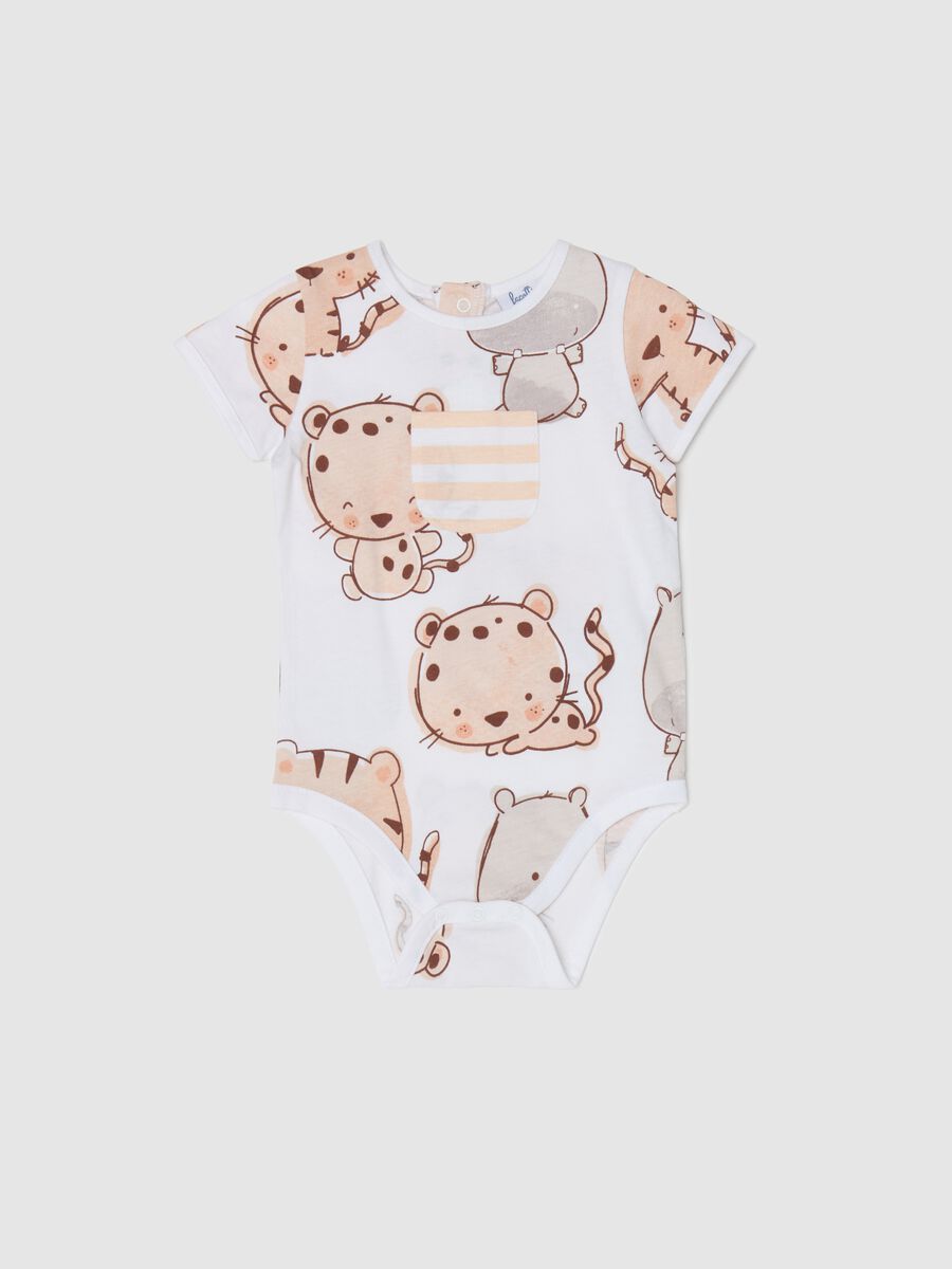 Cotton bodysuit with animal print and pocket_0
