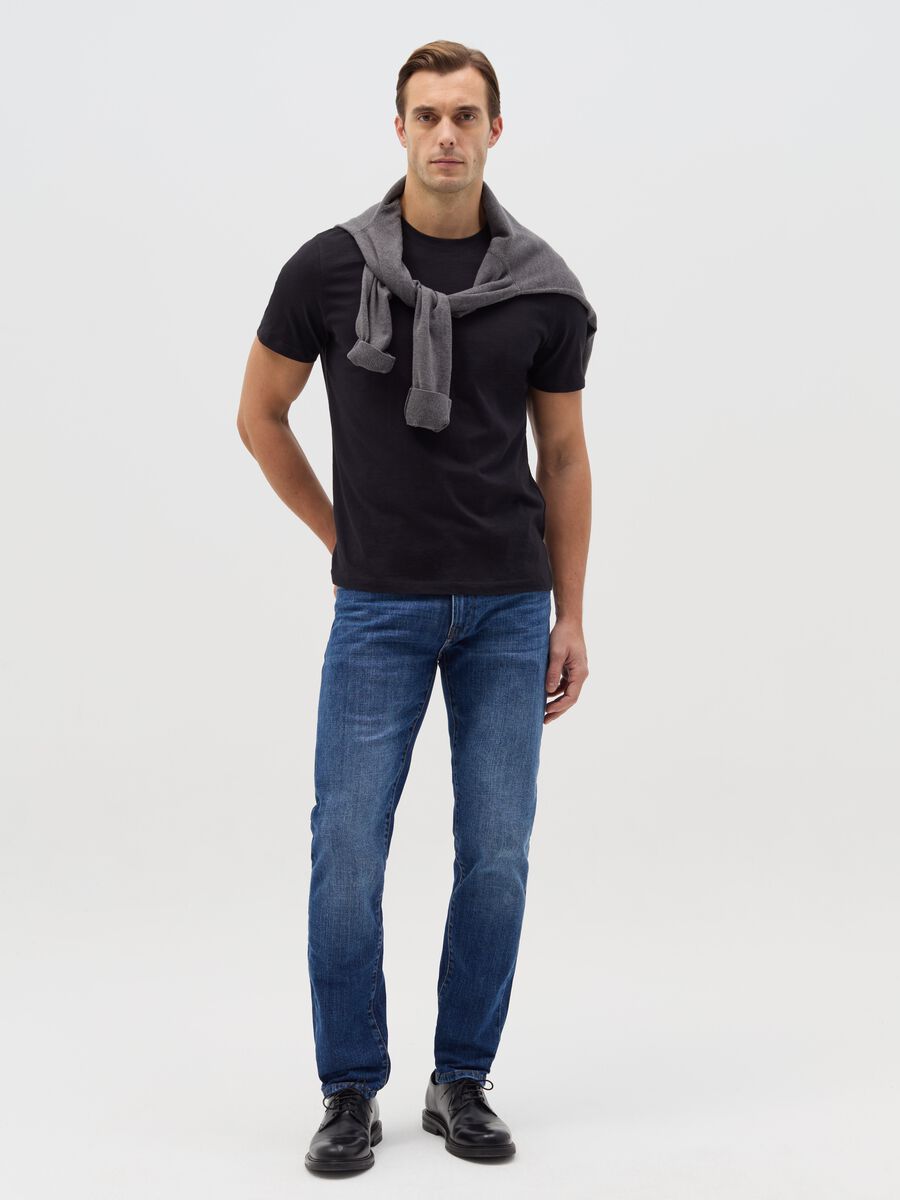 Slim-fit cross-hatch cotton jeans_0