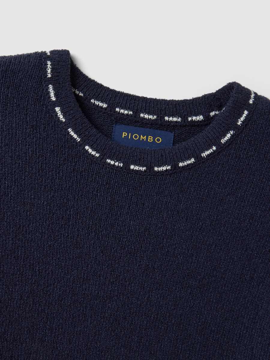 Blue cotton-blend sweater regular fit with contrast stitching_5