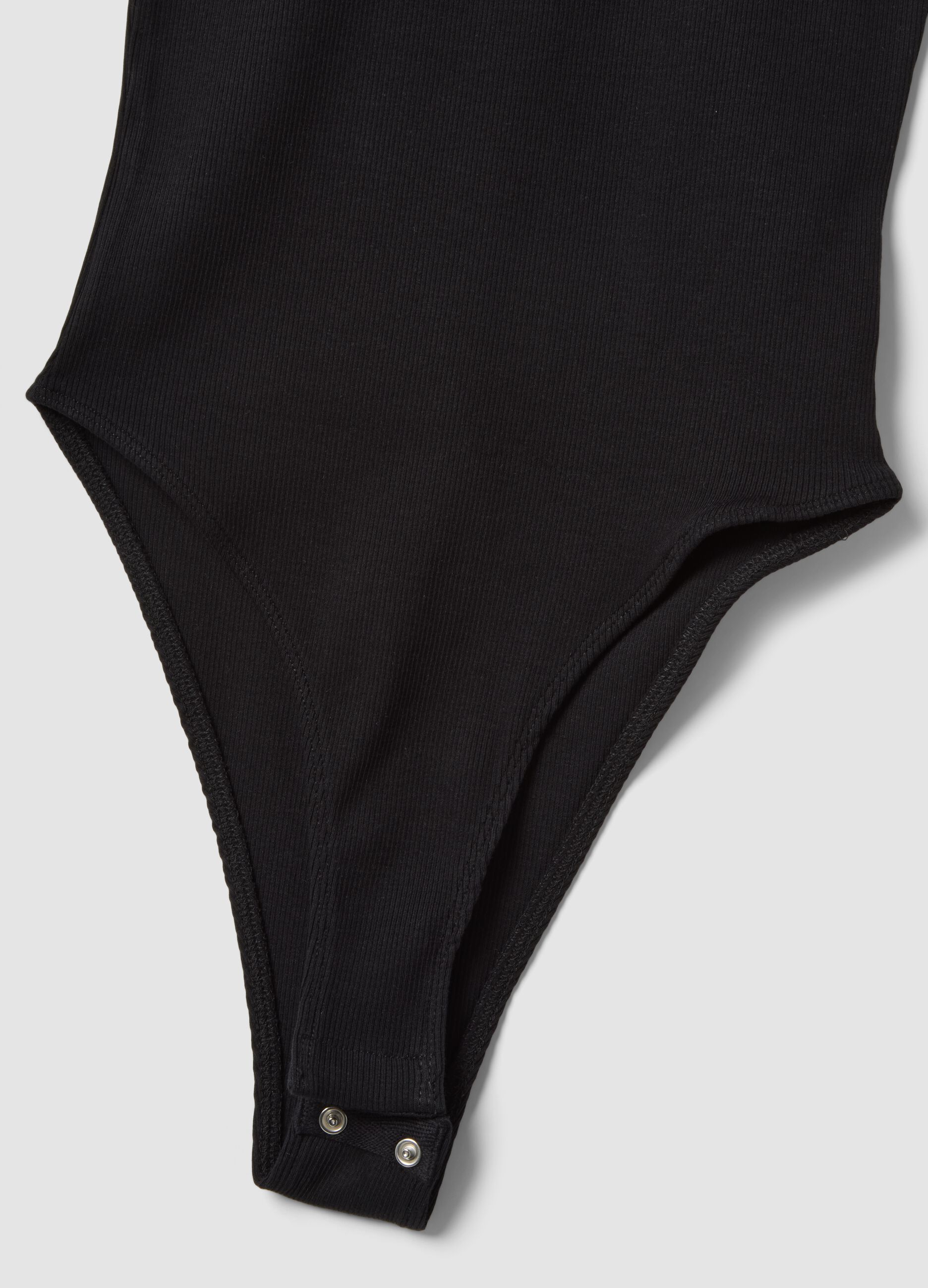 Black ribbed stretch-cotton bodysuit with wide neckline
