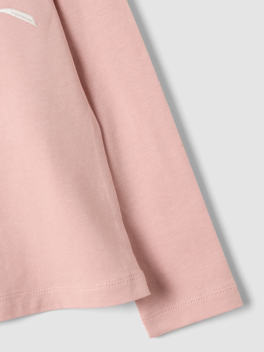 Pink stretch cotton T-shirt with bow embroidery for girls_3