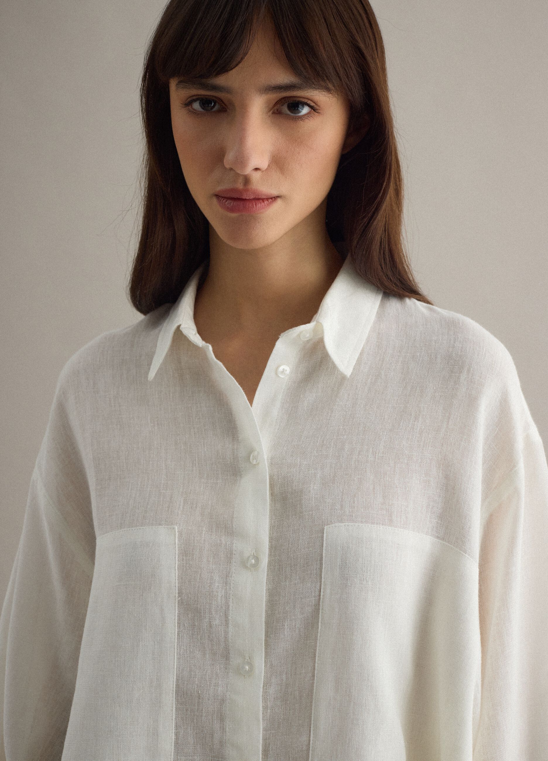 White oversized fit linen blend shirt
