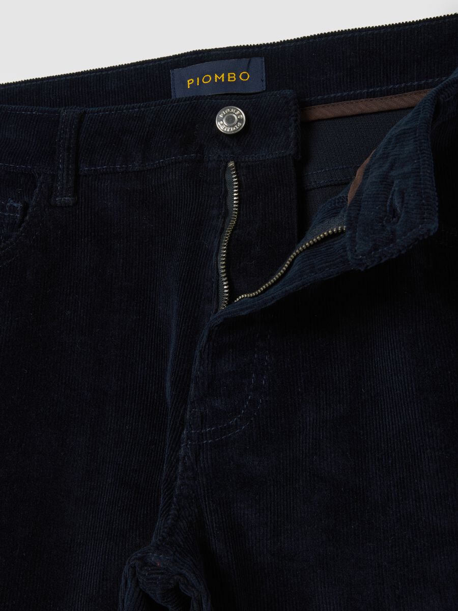 Blue Stretch Cotton Regular Fit Trousers_5