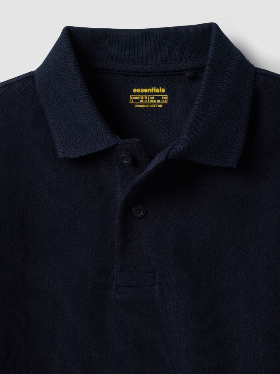 Polo blu in piquet di puro cotone organico regular fit per ragazzo_2