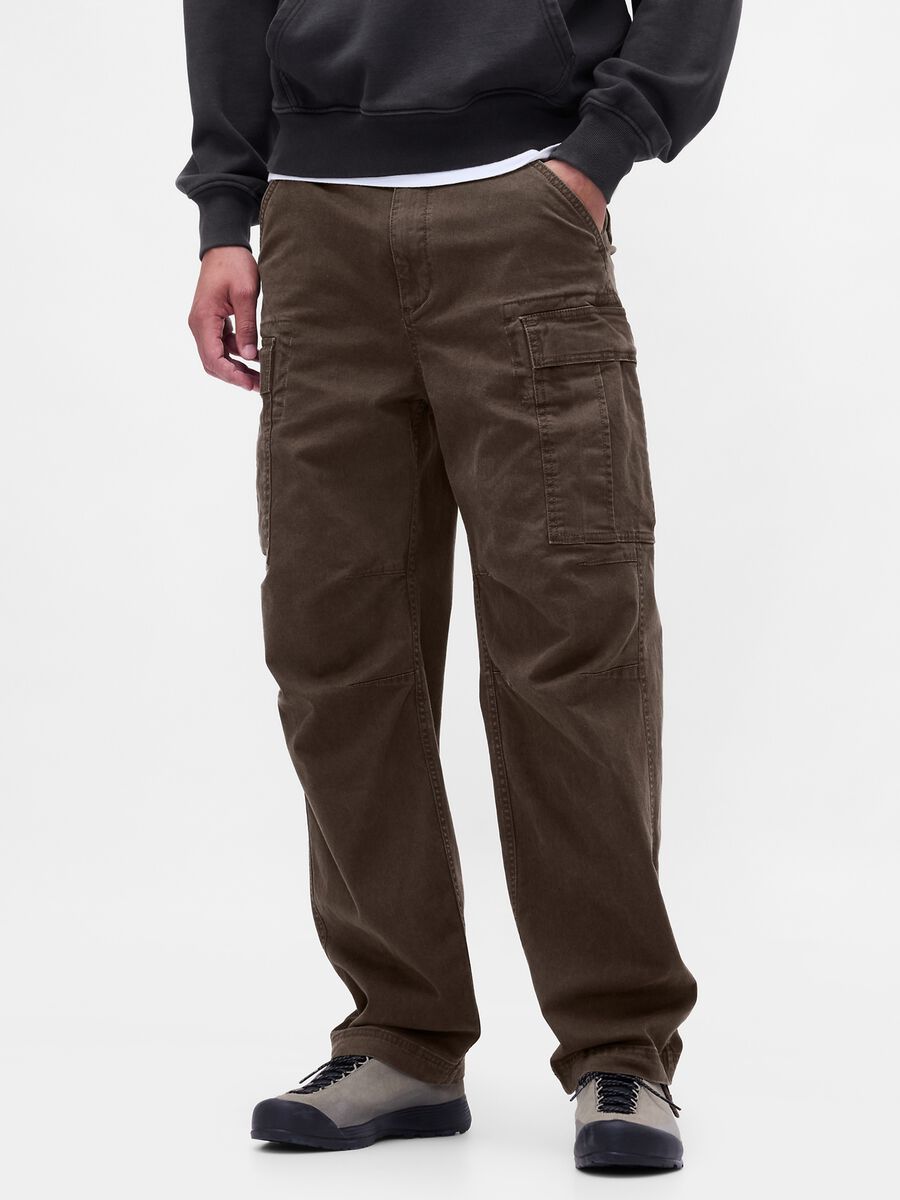 Brown Stretch Cotton Cargo Trousers_1