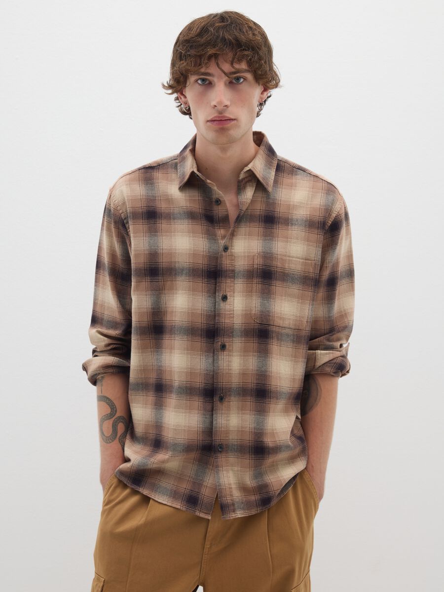 Brown pure cotton regular fit shirt_0