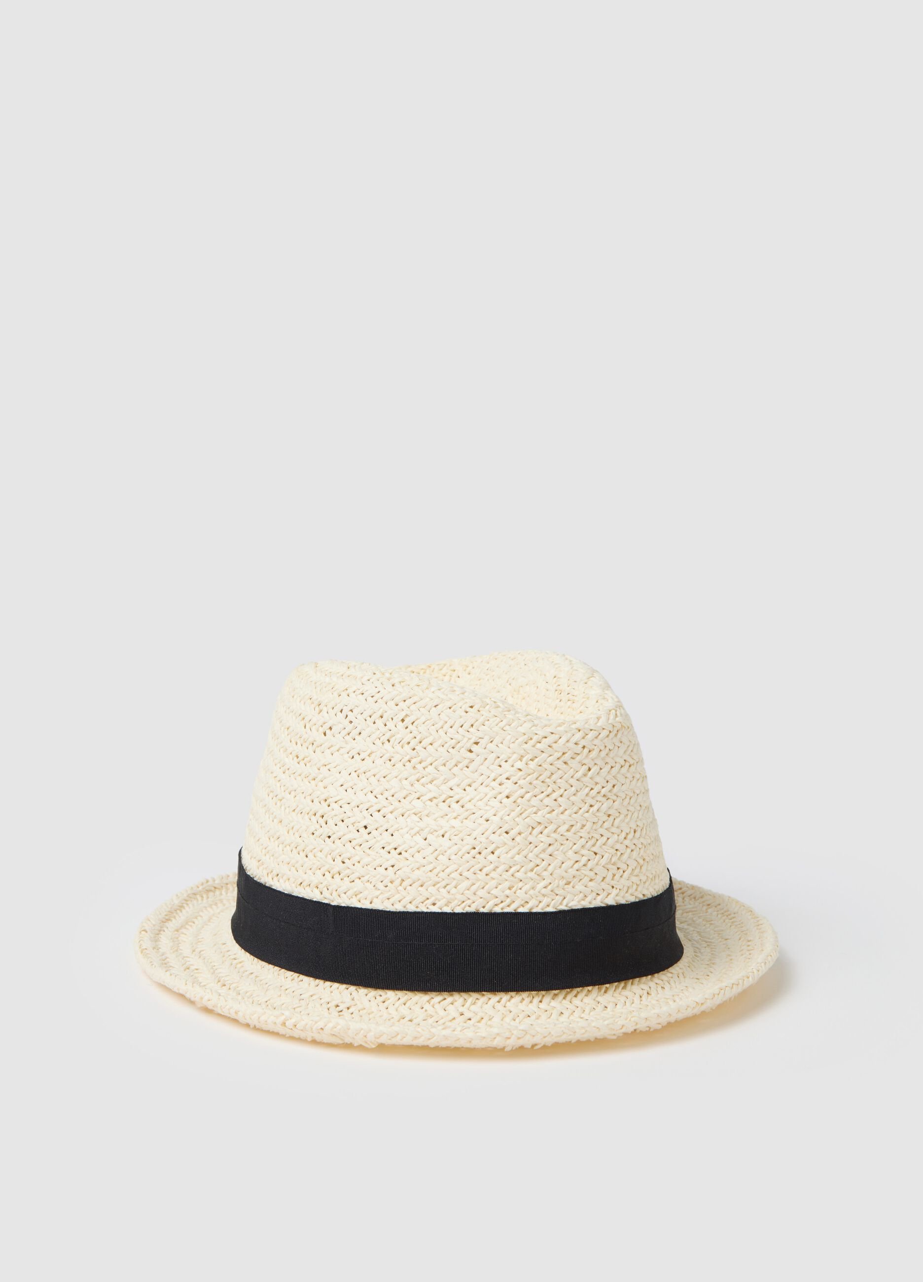 Cappello fedora in rafia con fascia nera