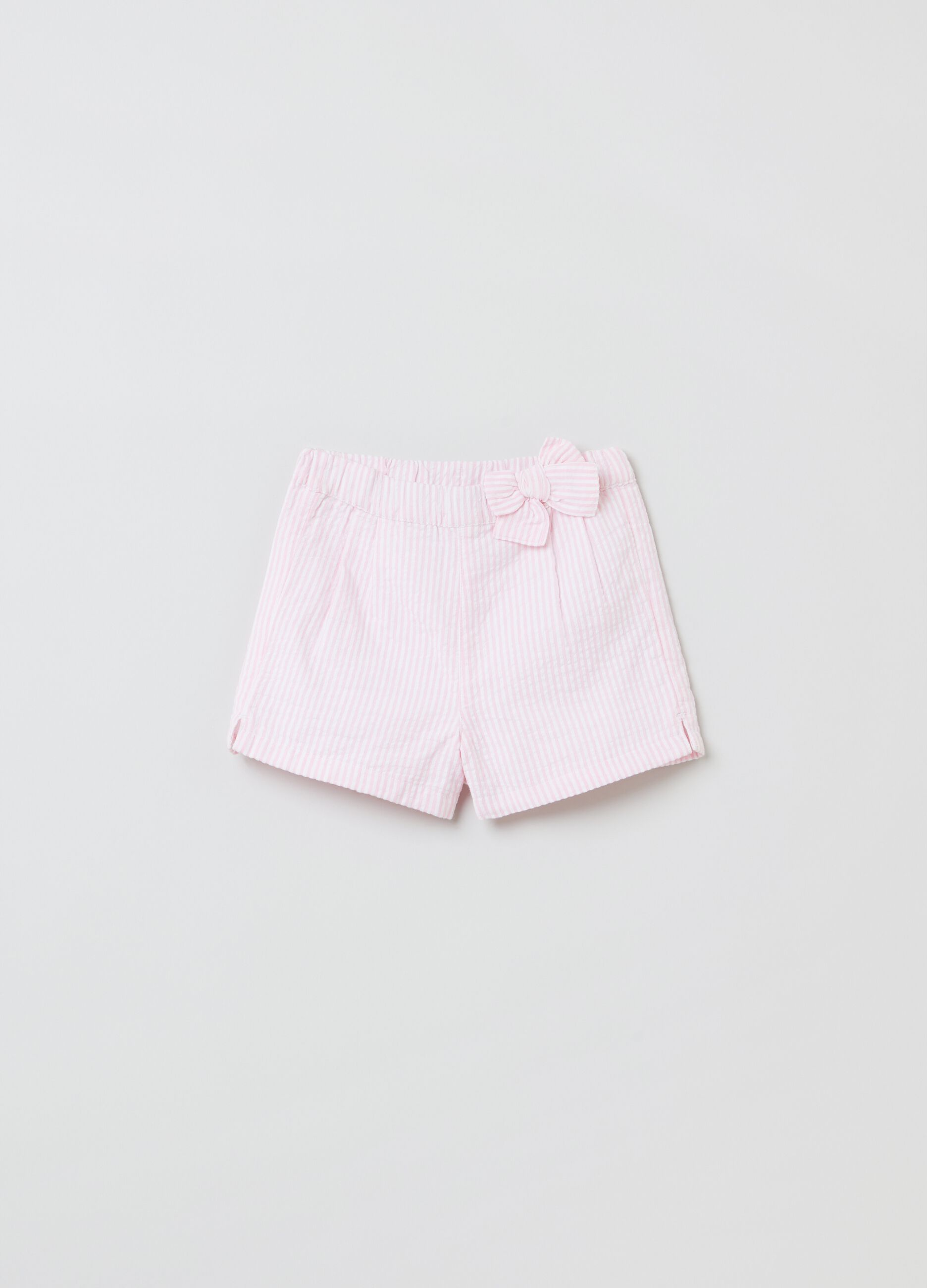 Shorts in seersucker con fiocchetto_0