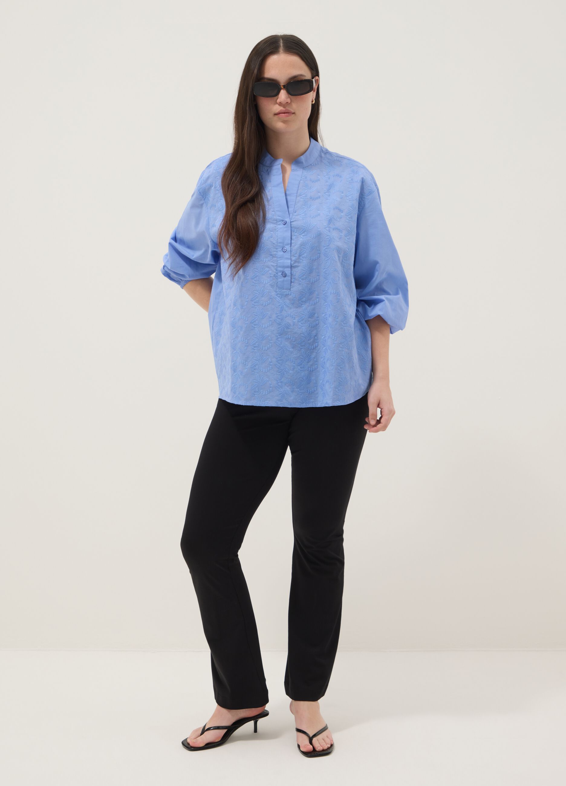 Light blue pure cotton shirt with embroidery