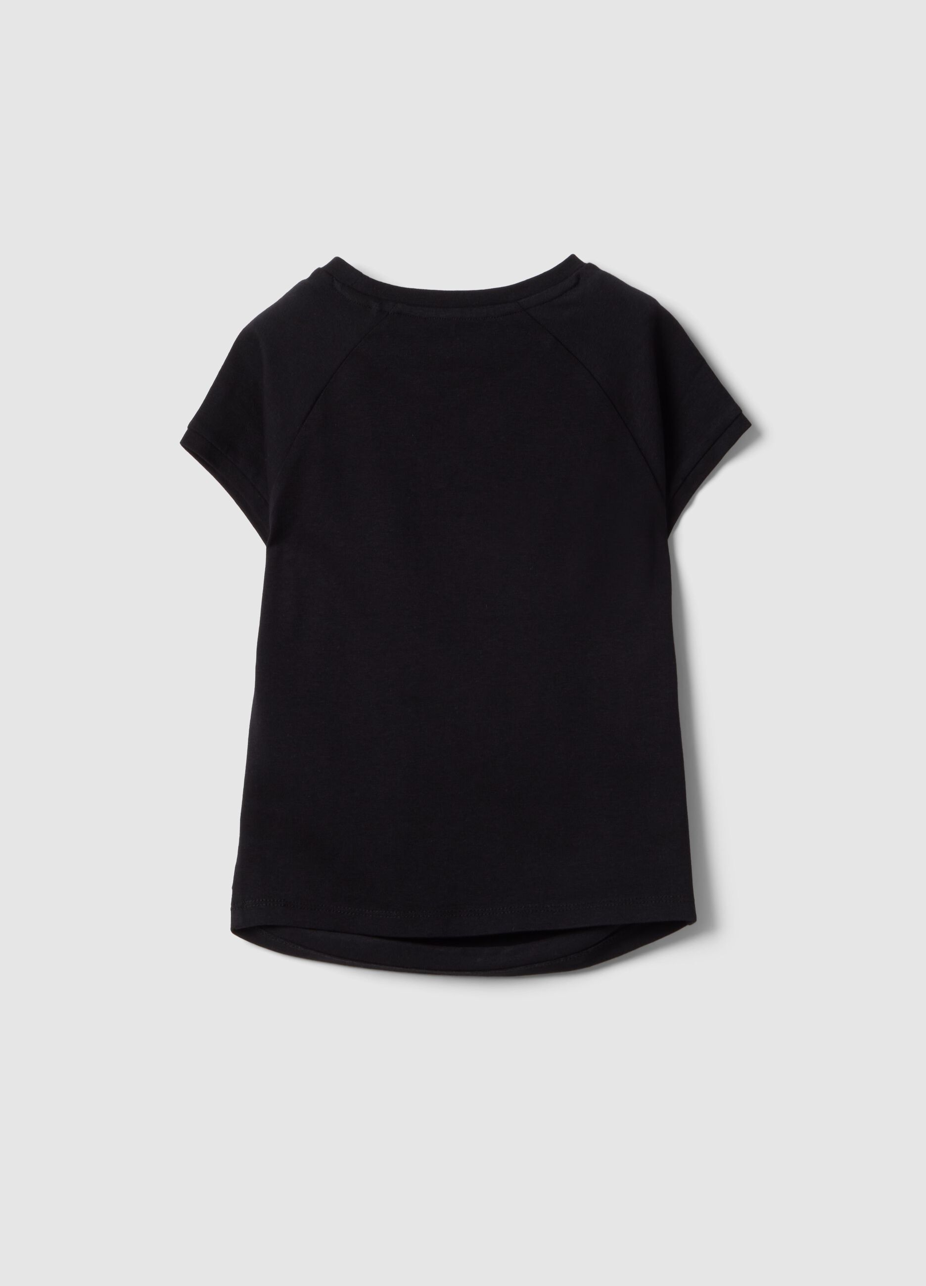 Girls' black stretch cotton slim fit t-shirt with slogan