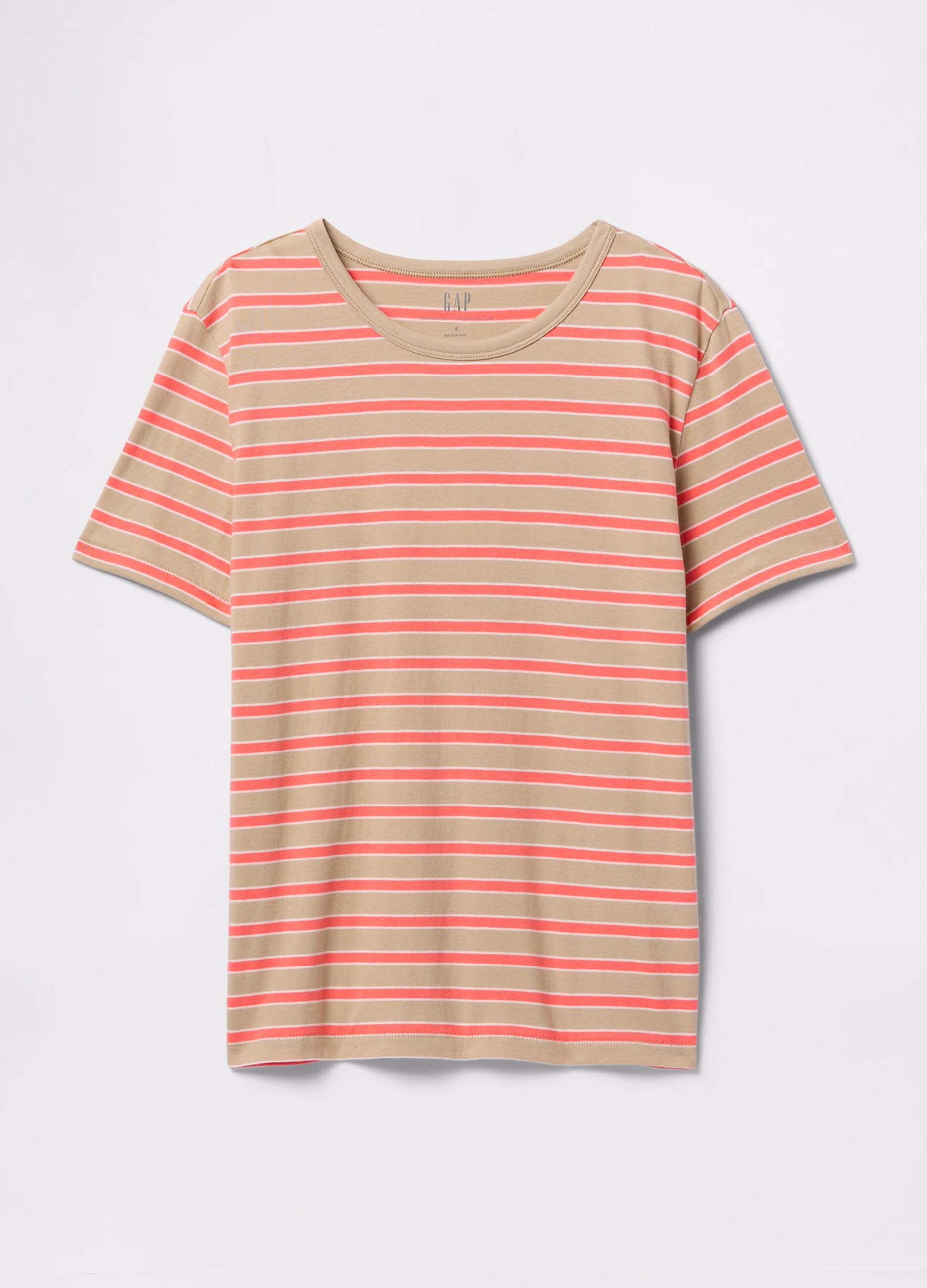 Beige and orange striped T-shirt in cotton