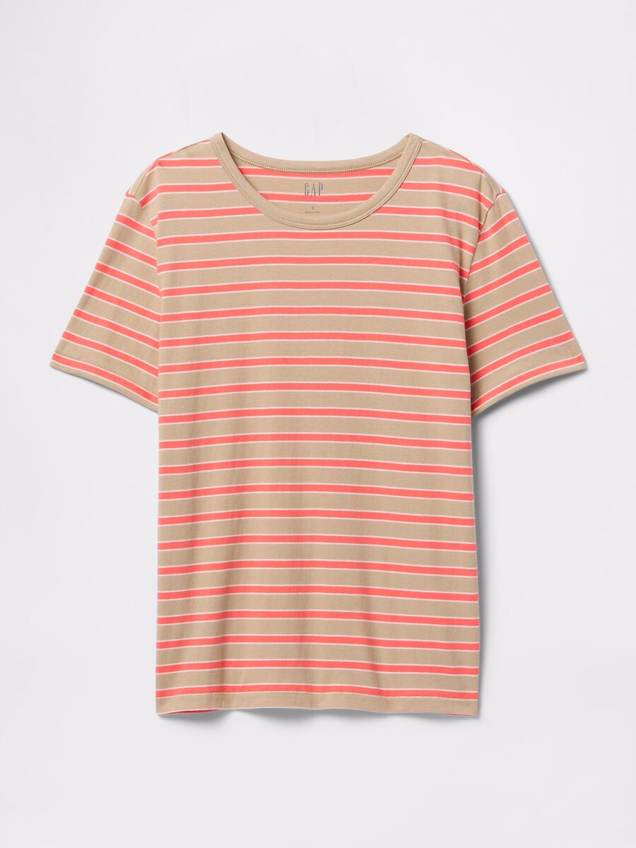 T-shirt a righe arancioni e beige in cotone_3