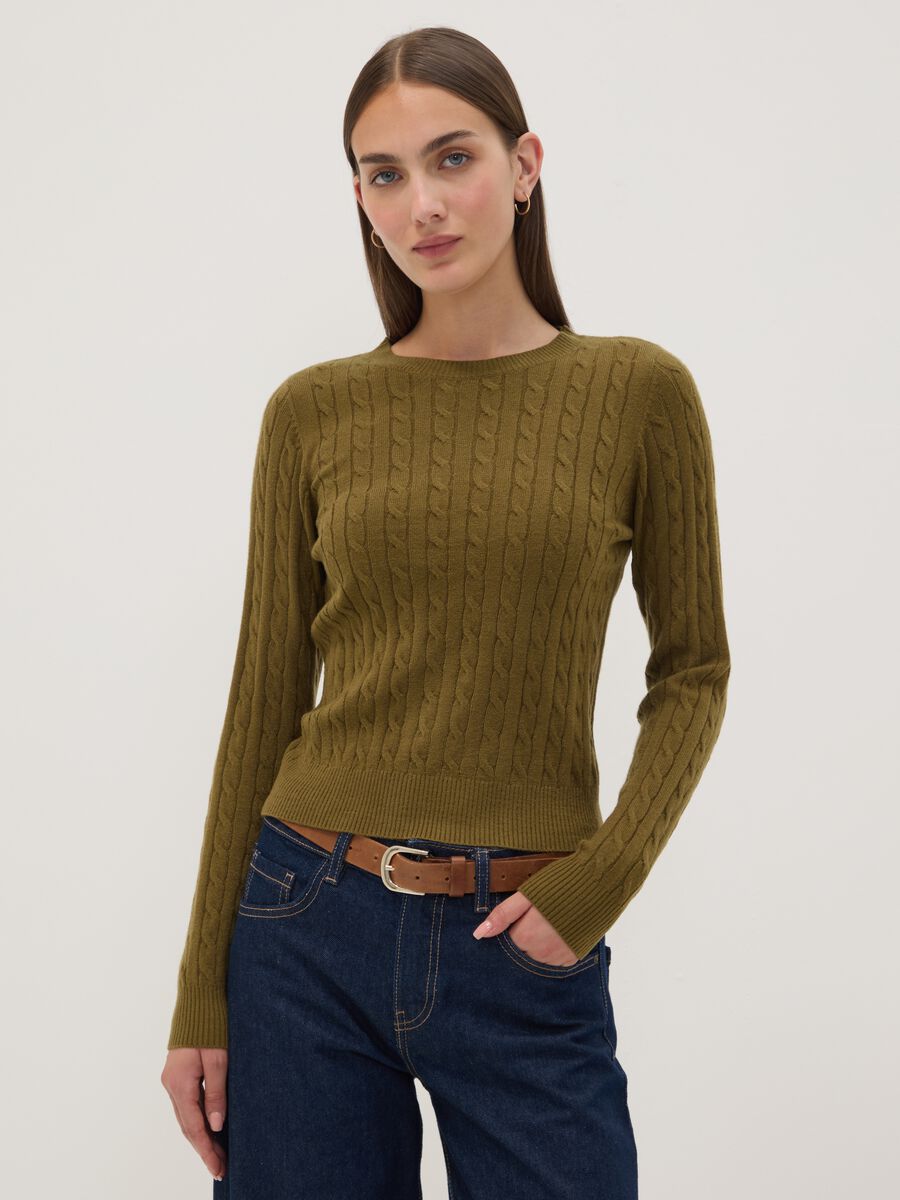 Maglia girocollo verde a trecce regular fit_2