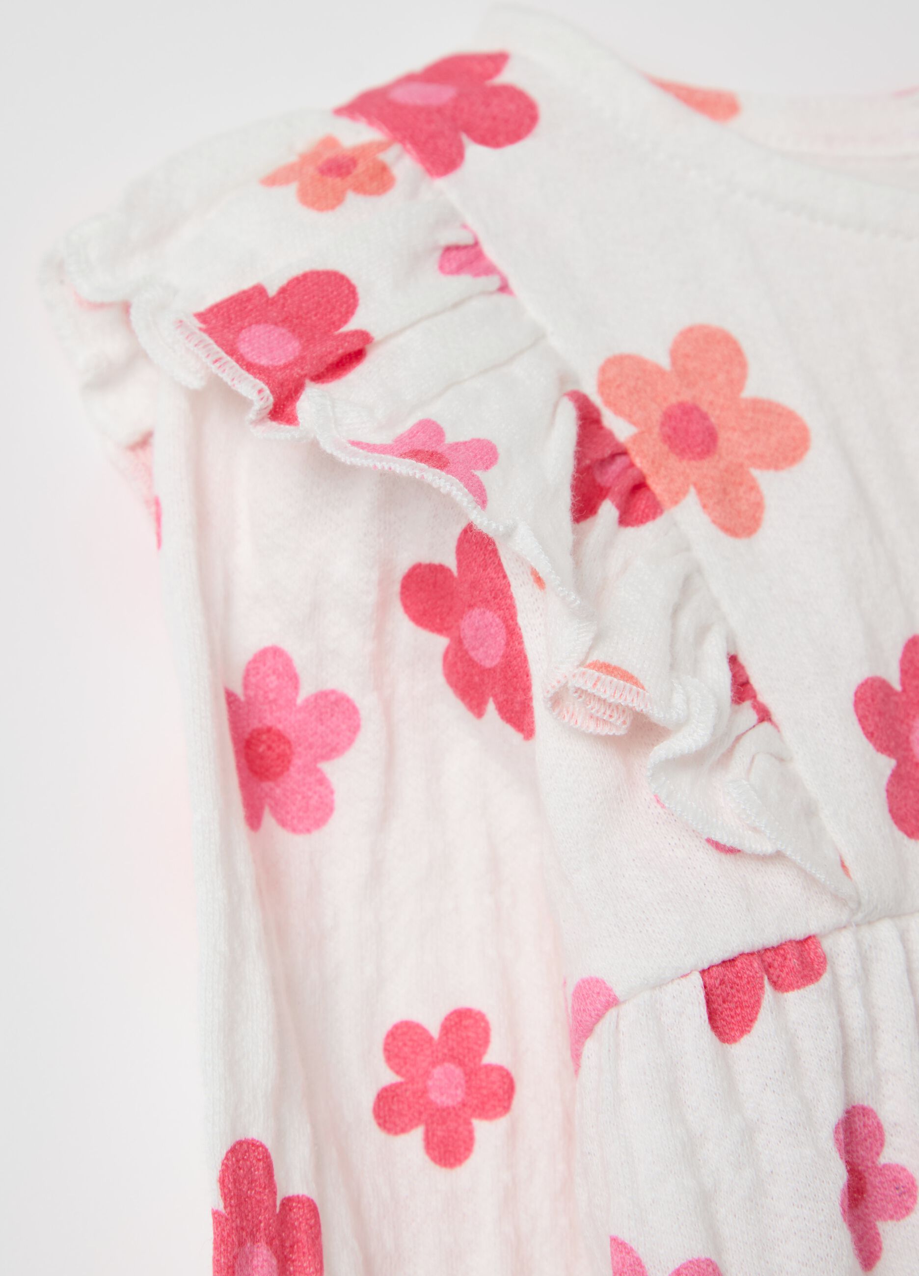 Long-sleeved T-shirt with flower print frill