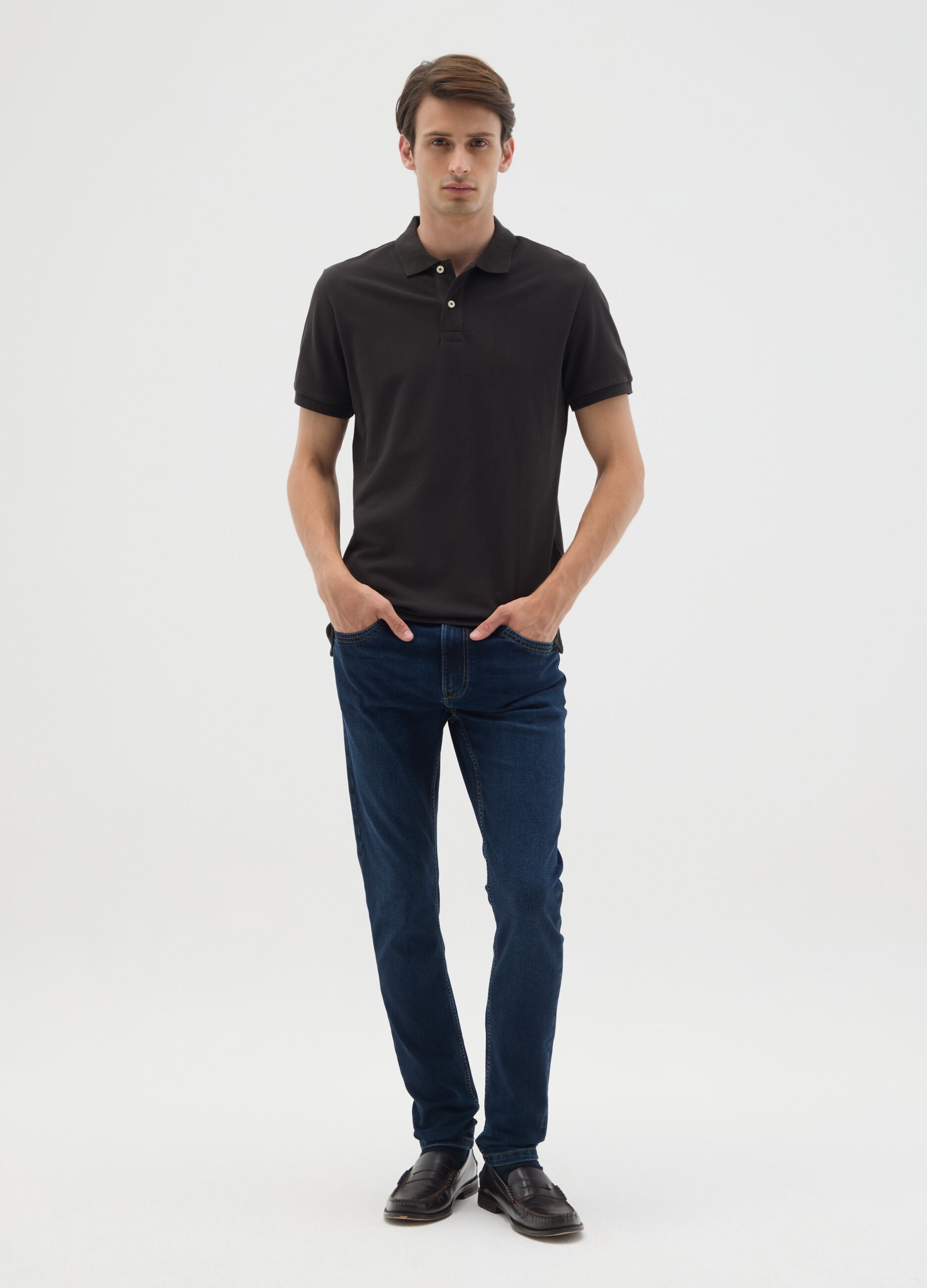 Men's black pure cotton polo shirt in regular fit