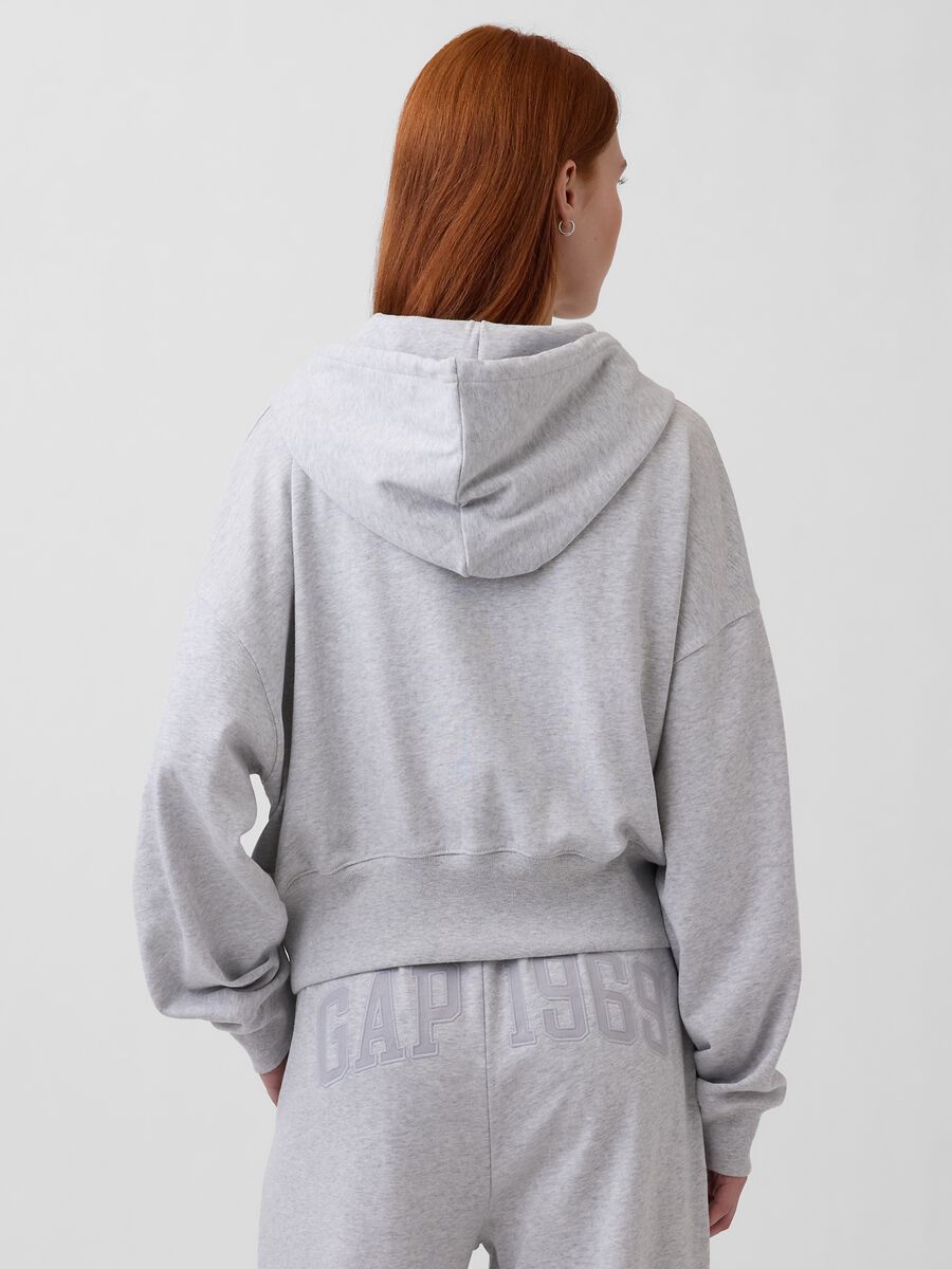 Regular fit grey cotton blend hoodie with zip_1