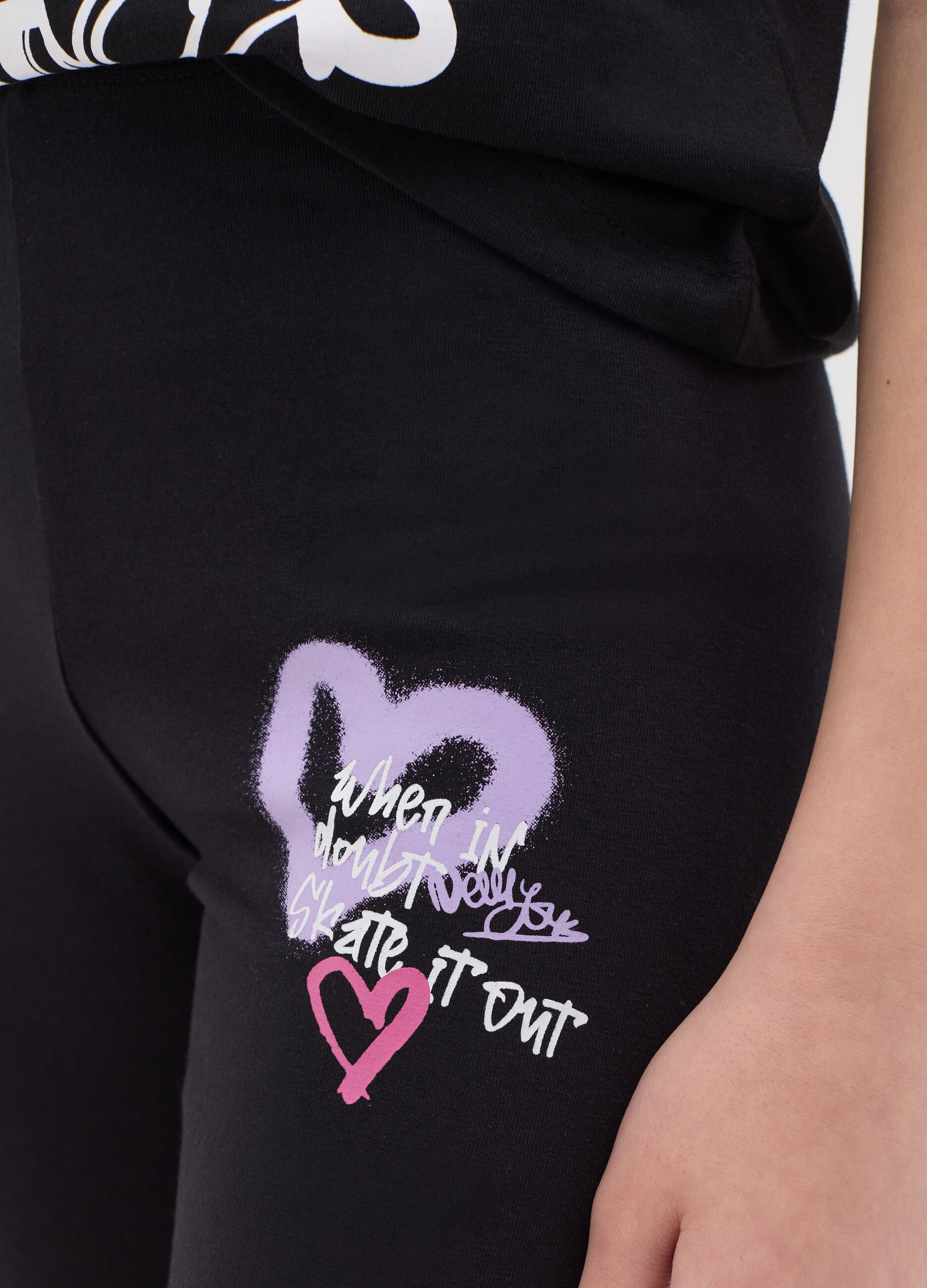 Stretch cotton leggings with lettering print