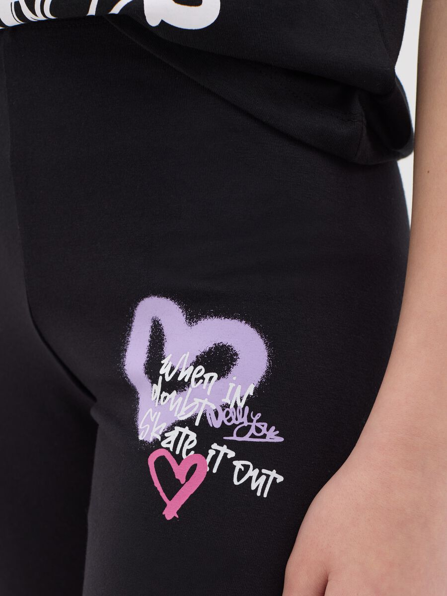 Stretch cotton leggings with lettering print_2