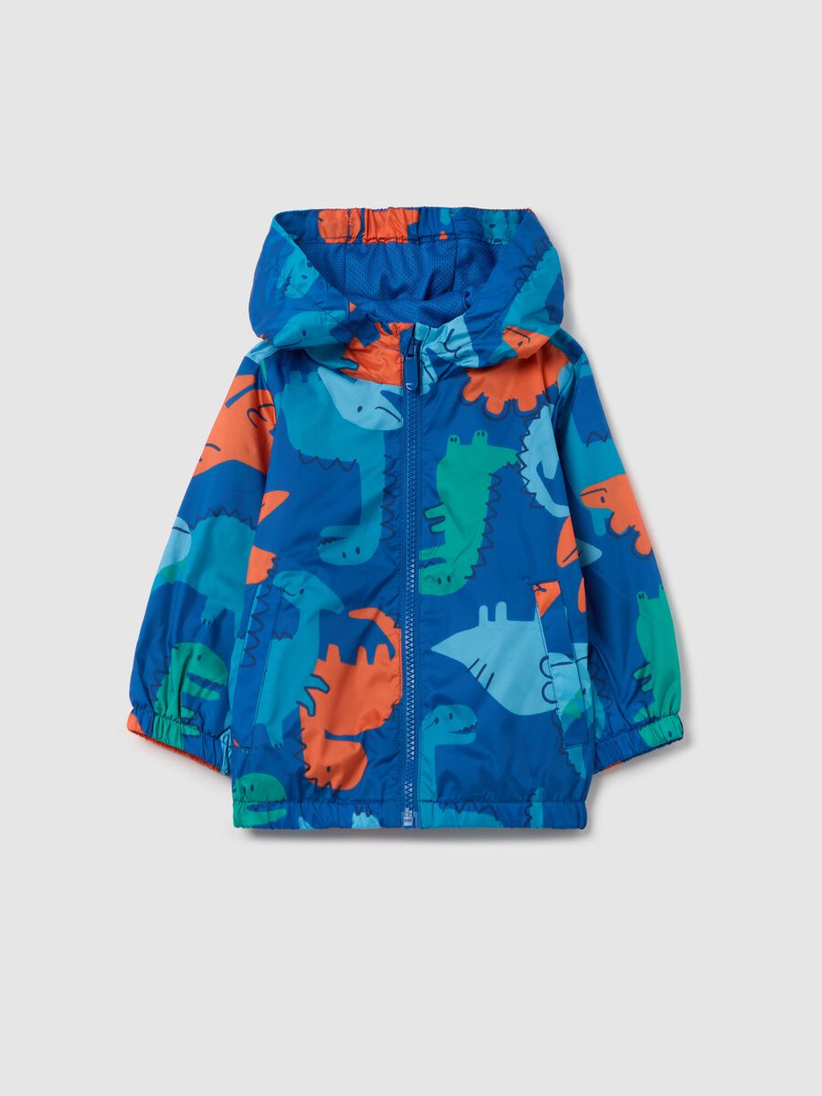 Lightweight jacket with hood and dinosaurs print_0
