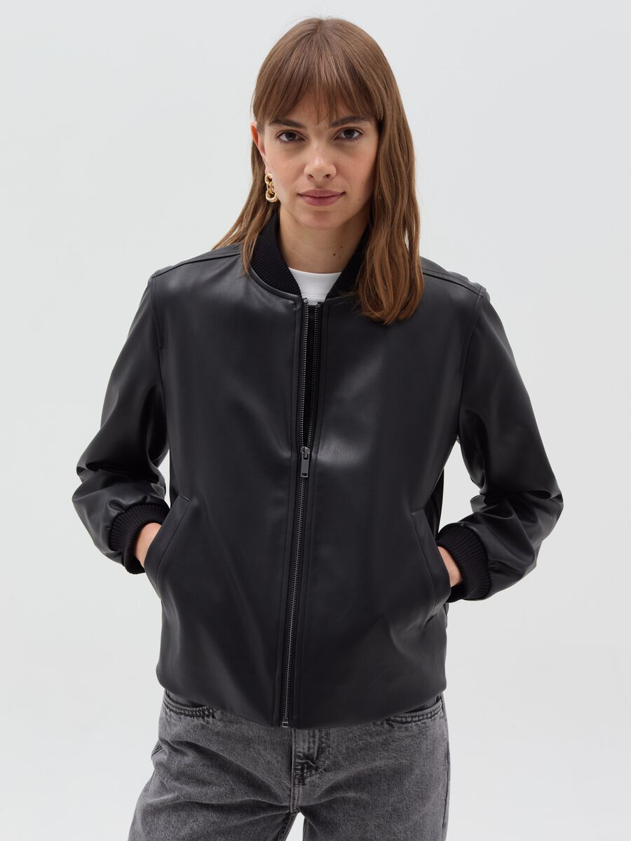Glossy-effect bomber jacket with zip_0