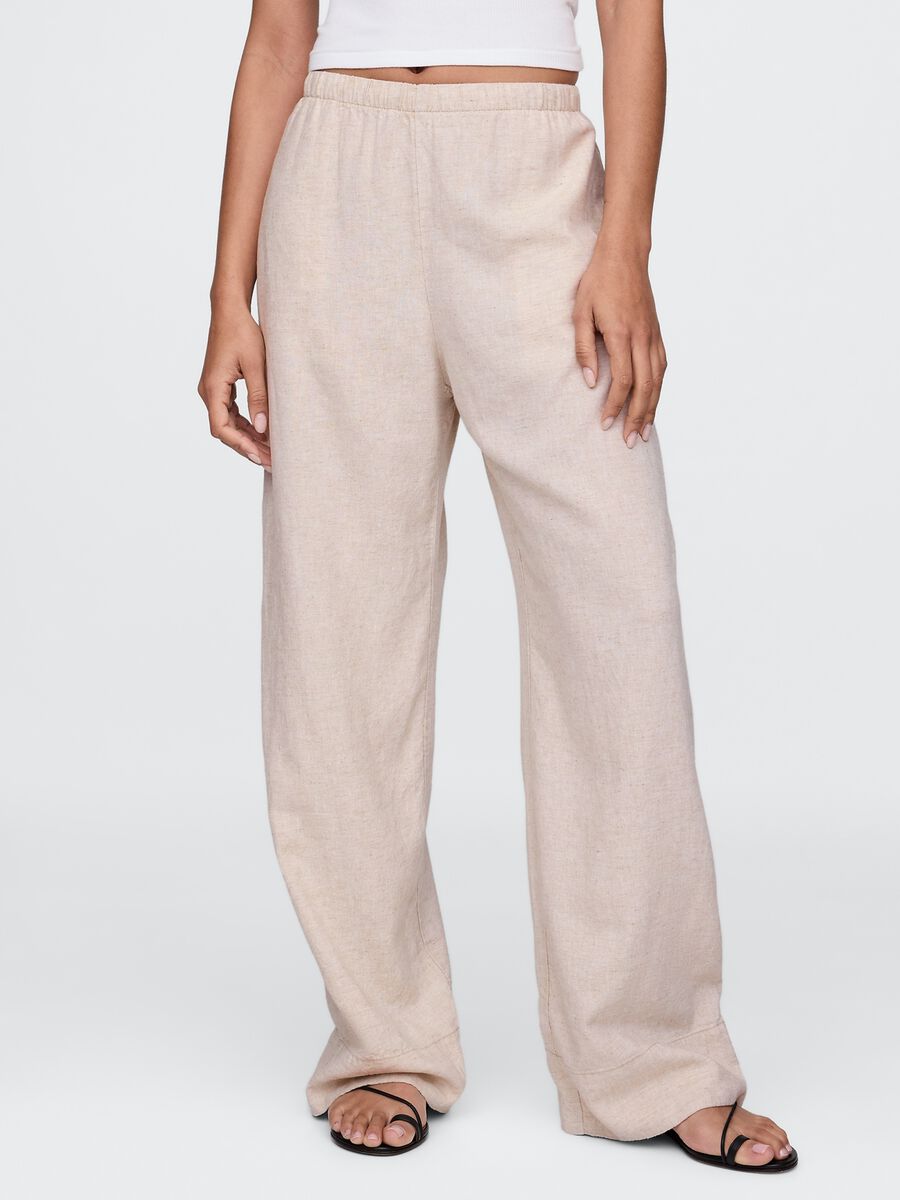 Beige wide-leg trousers in linen and viscose_3