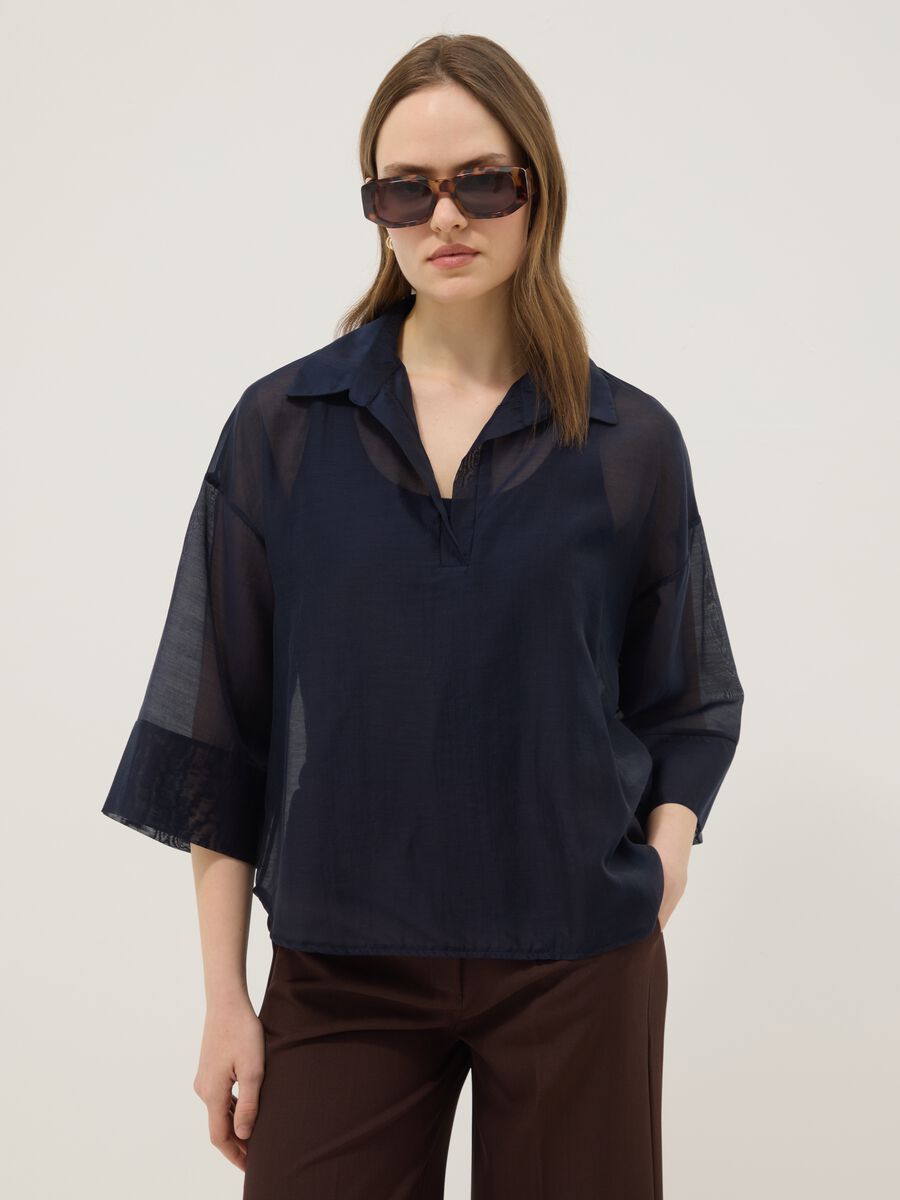 Blusa blu a maniche lunghe in misto viscosa regular fit_1