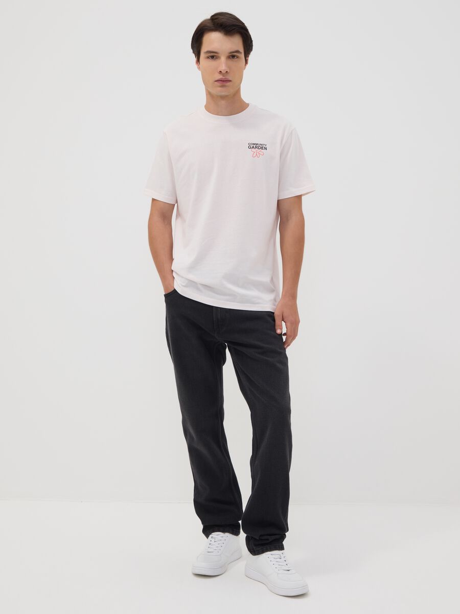 White pure cotton jersey T-shirt with print, regular fit_1