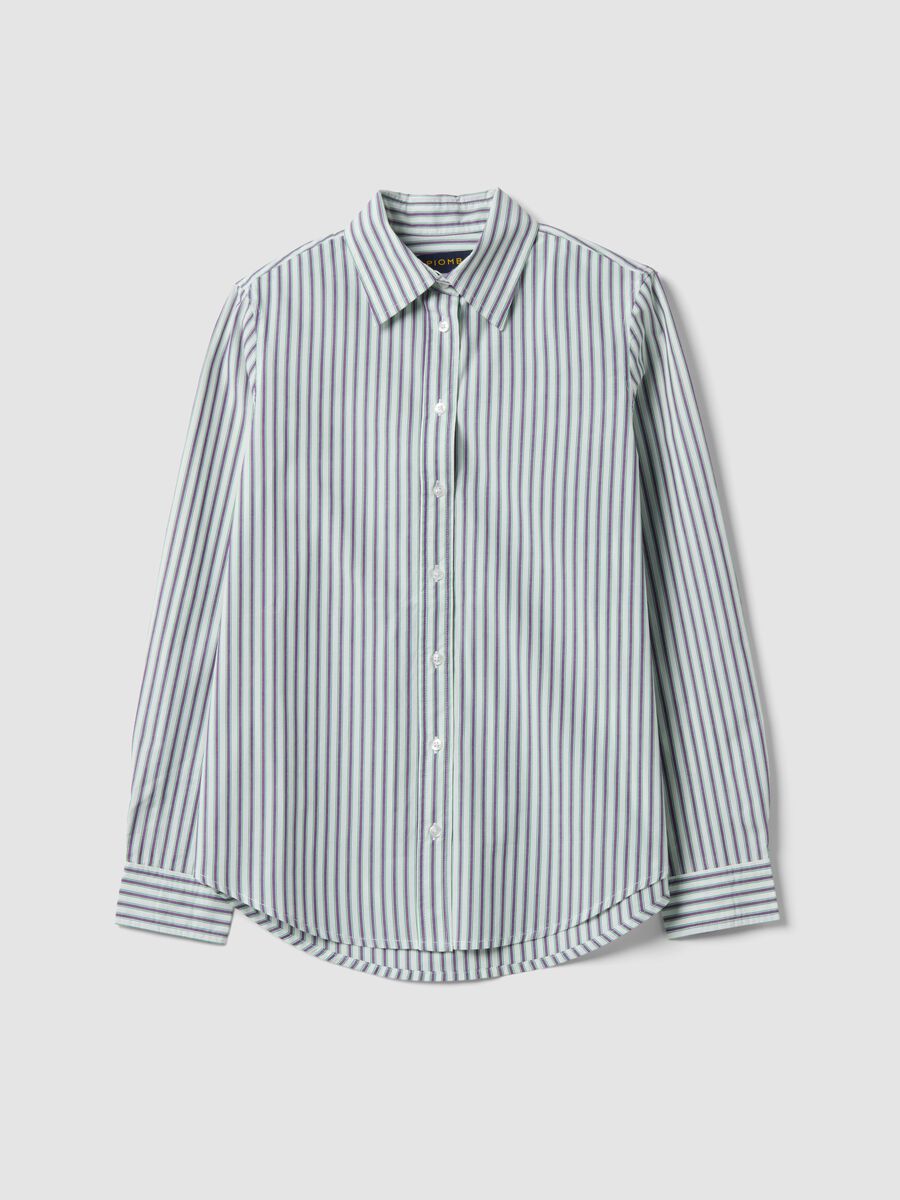 White cotton poplin shirt with purple stripes, regular fit_0