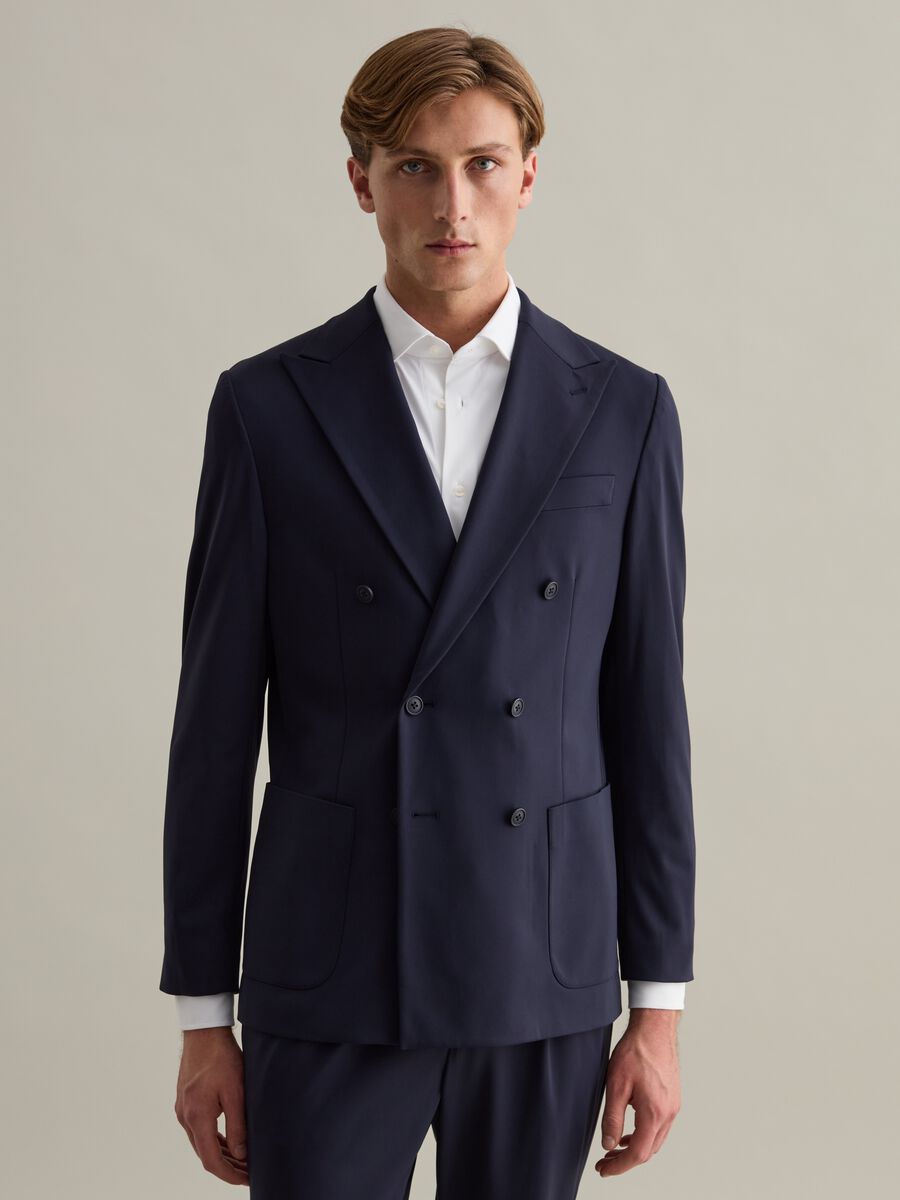 Tech easy-fit double-breasted blazer in technical fabric_0