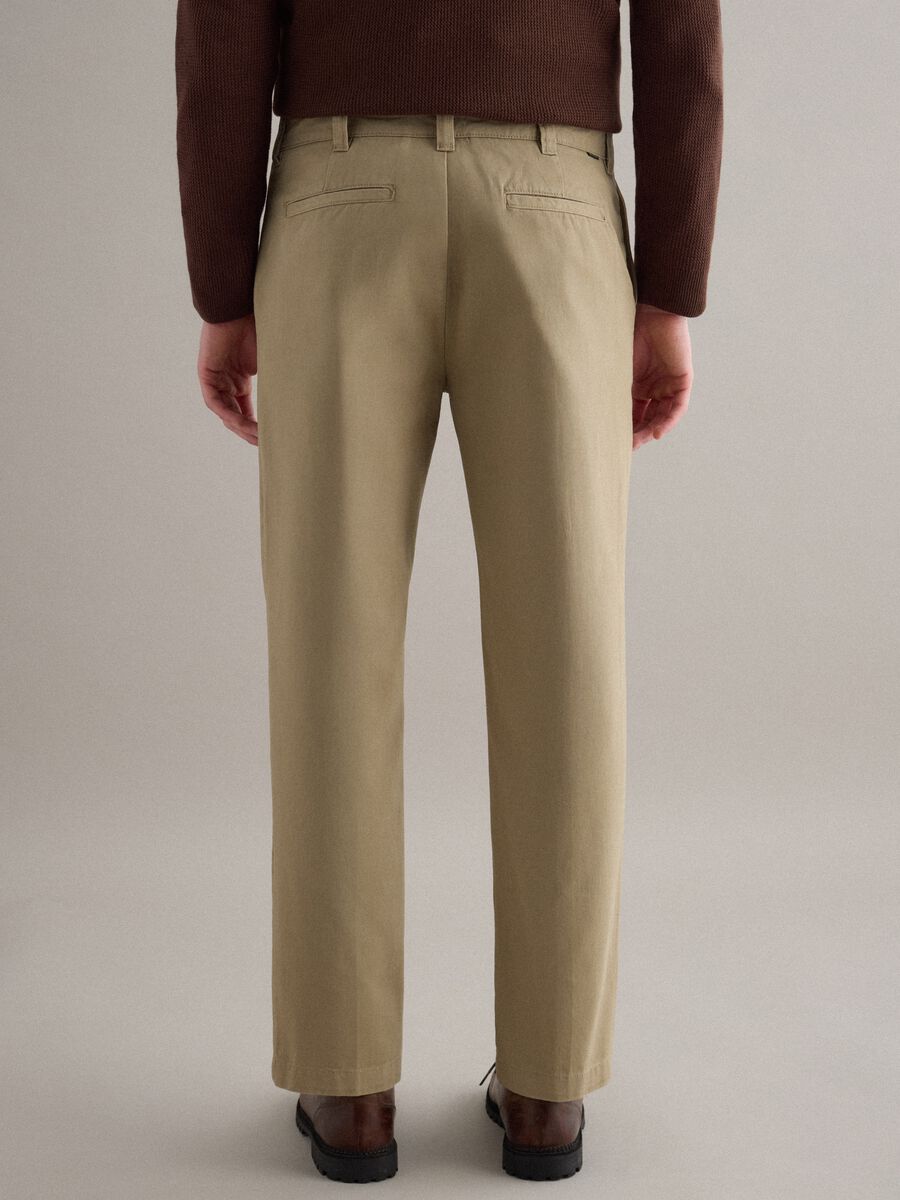 Pantaloni chino dritti in puro cotone twill beige regular fit_2