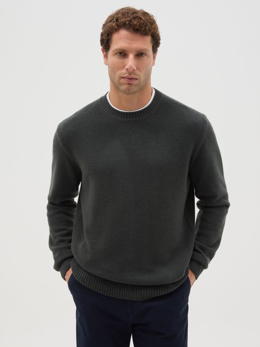 Maglione grigio blu in misto lana regular fit_0