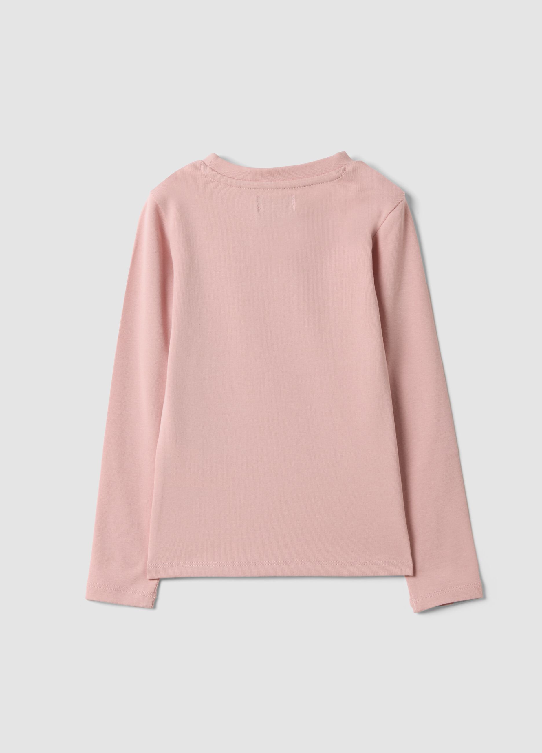 Pink stretch organic cotton T-shirt with printed detail for girls