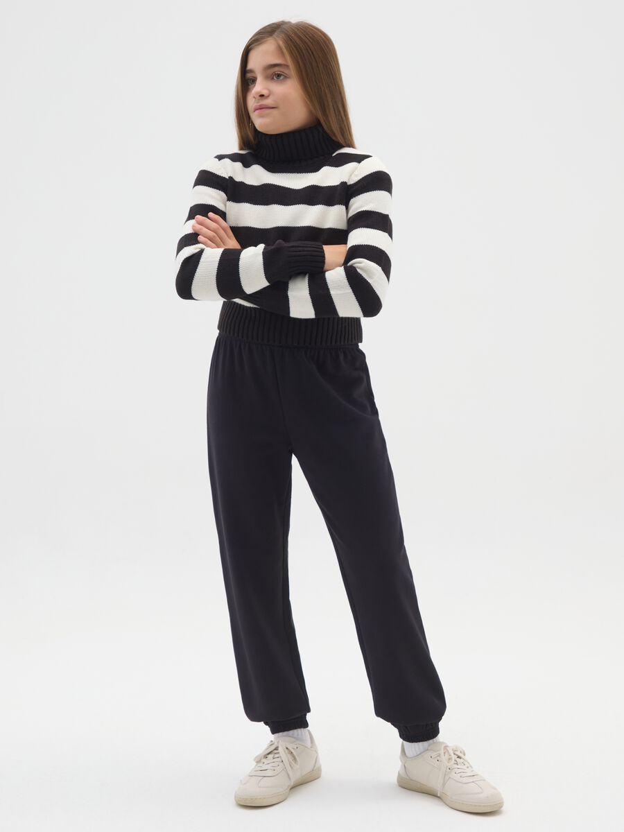 Jogger da ragazza in puro cotone nero regular fit_0