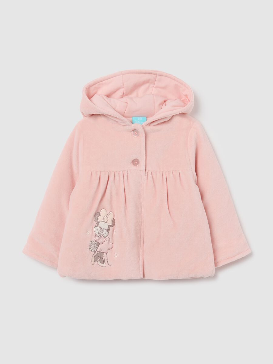 Pink velour regular fit baby jacket with buttons_0