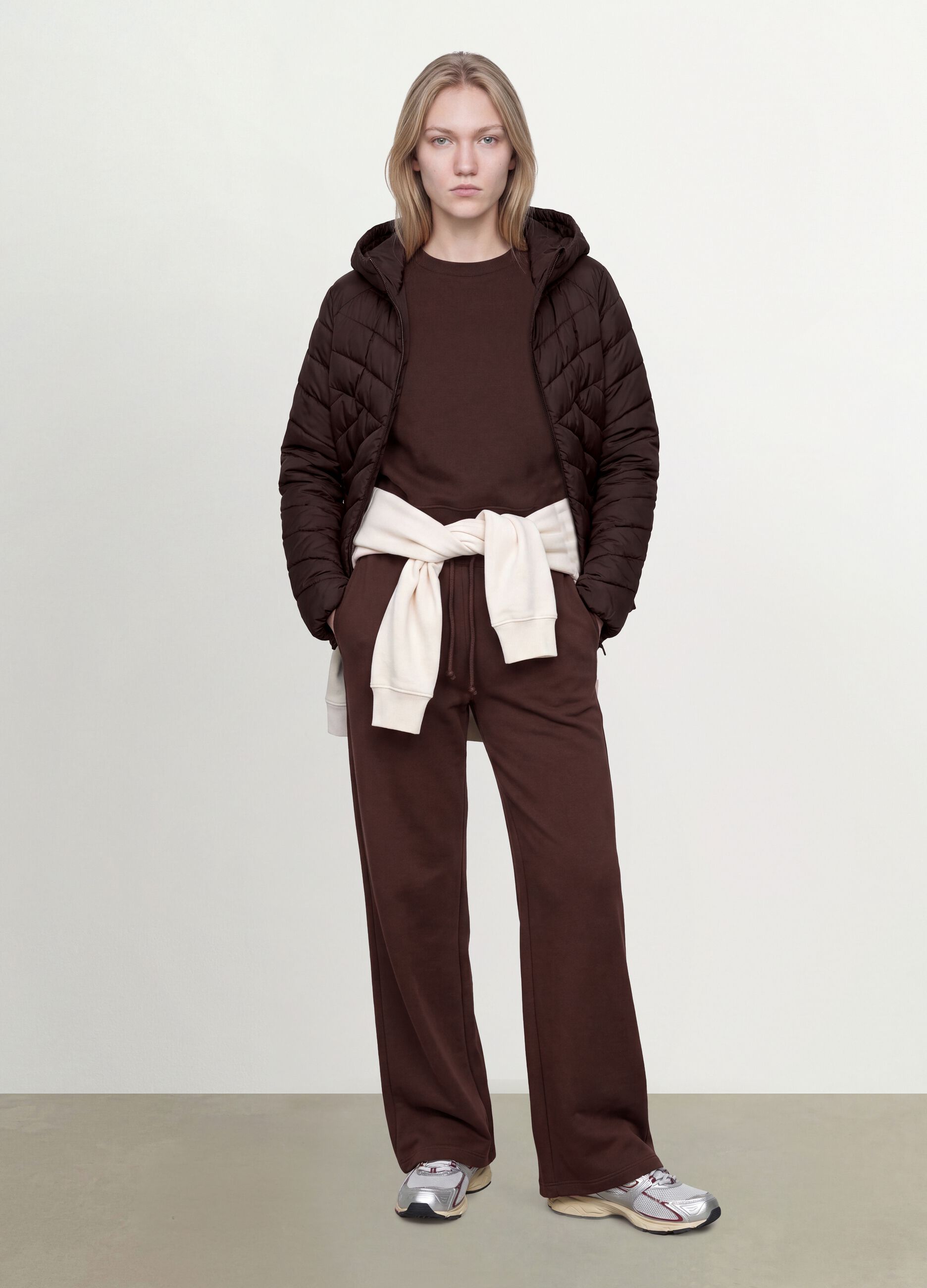 Brown Ultralight Quilted Jacket with Hood and Zip