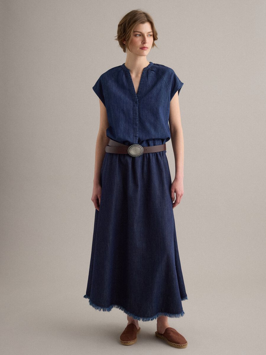 Blue denim shirt in a cotton, linen and viscose blend, oversized fit_2