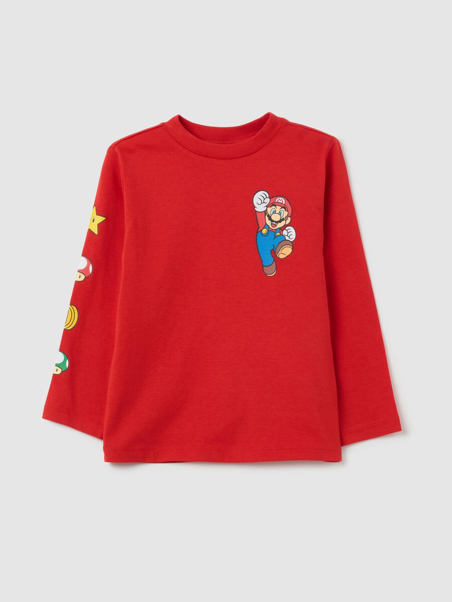 Red pure cotton children's sweater with Super Mario print_0
