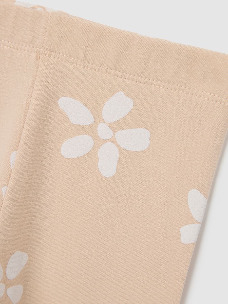 Girls' beige skinny cotton leggings with floral prints_2