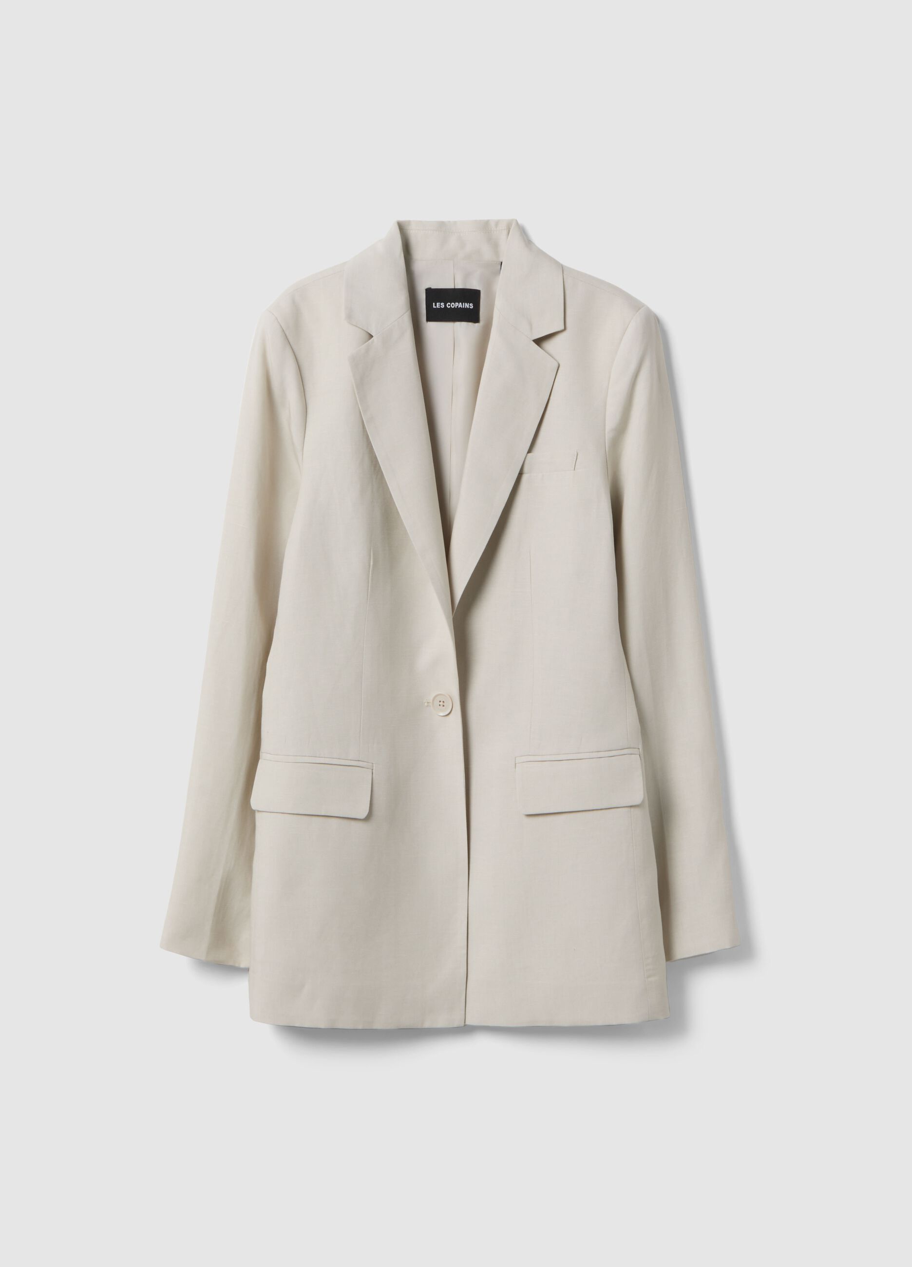 Blazer in misto lyocell e lino beige regular fit con bottoni