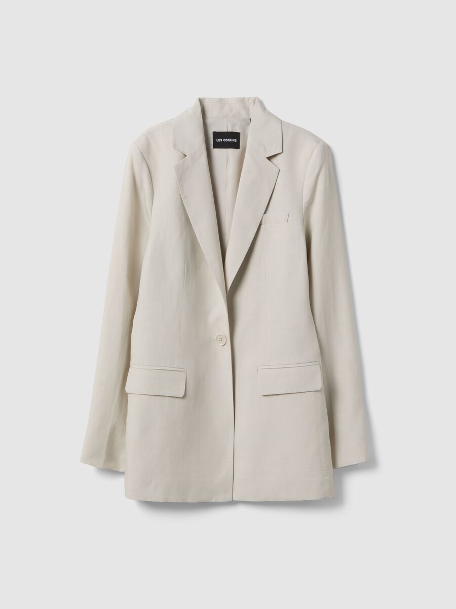 Blazer in misto lyocell e lino beige regular fit con bottoni_4